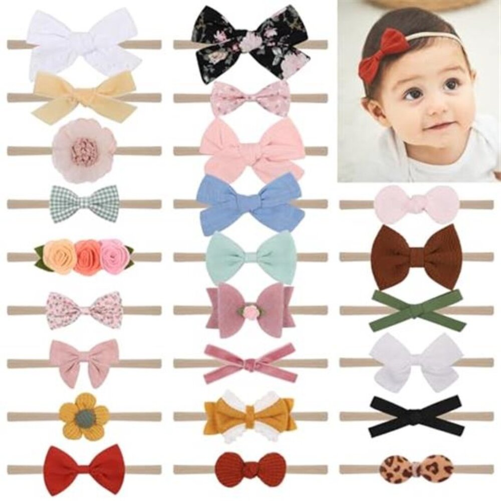 Baby Girl Headbands 24PCS Newborn Toddler Hair Bows Accessories Soft Nylon